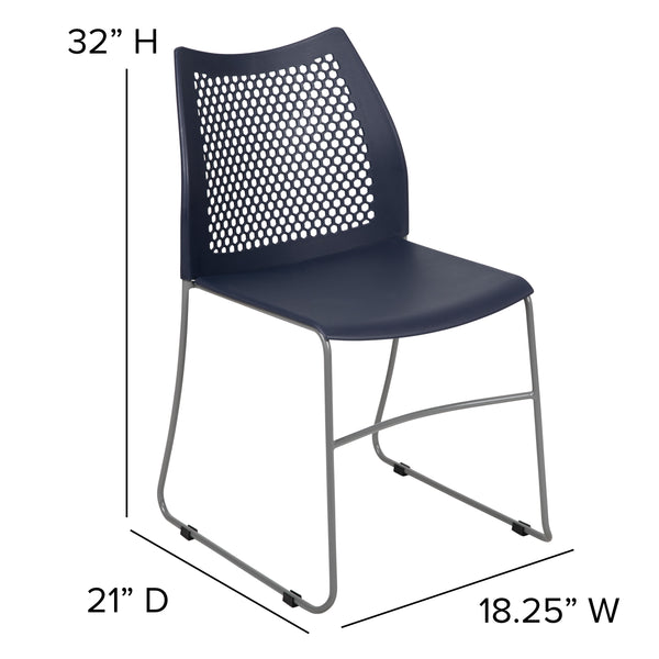 Navy |#| Home and Office Navy Sled Base Stack Chair with Air-Vent Back - Guest Chair