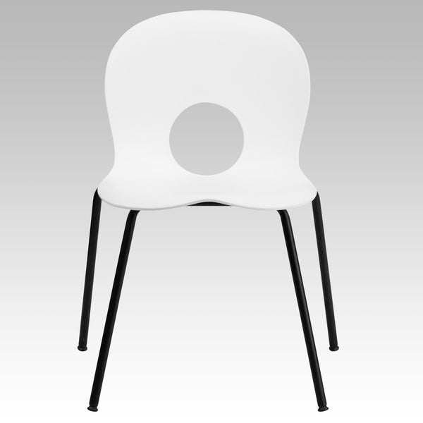 White |#| 770 lb. Capacity Designer White Plastic Stack Chair with Black Frame