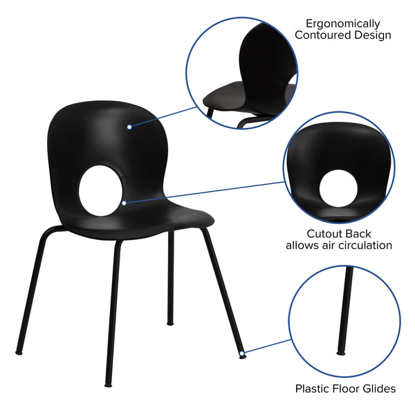 Black |#| 770 lb. Capacity Designer Black Plastic Stack Chair with Black Frame