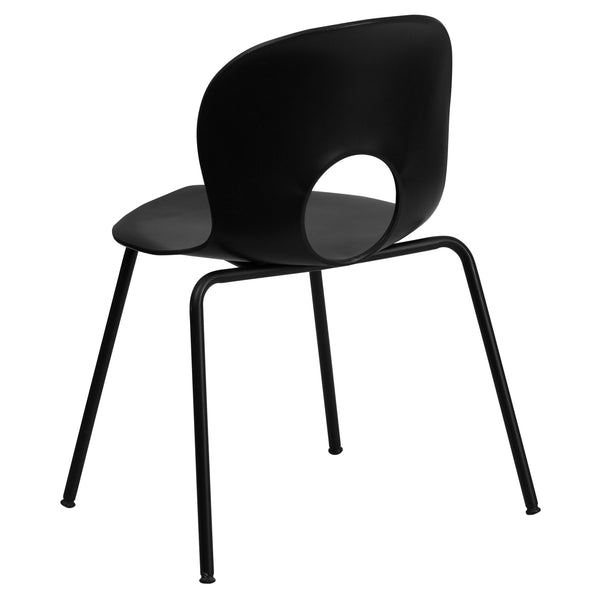 Black |#| 770 lb. Capacity Designer Black Plastic Stack Chair with Black Frame