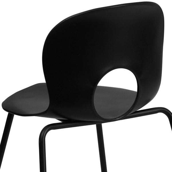 Black |#| 770 lb. Capacity Designer Black Plastic Stack Chair with Black Frame