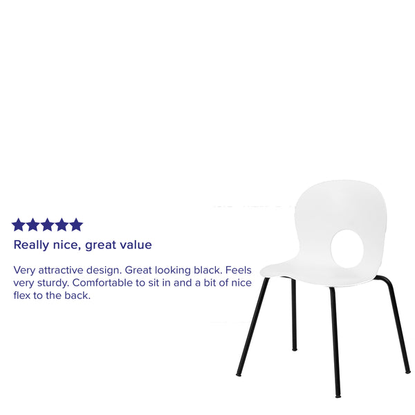 White |#| 770 lb. Capacity Designer White Plastic Stack Chair with Black Frame