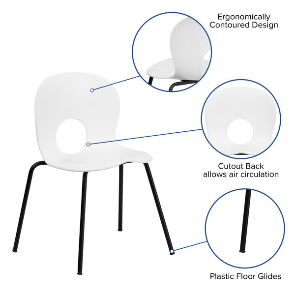 White |#| 770 lb. Capacity Designer White Plastic Stack Chair with Black Frame