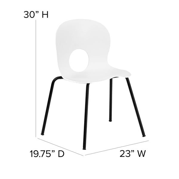 White |#| 770 lb. Capacity Designer White Plastic Stack Chair with Black Frame