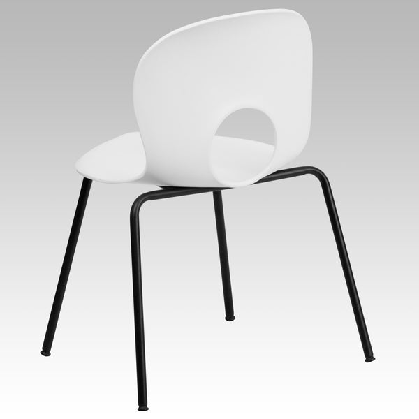 White |#| 770 lb. Capacity Designer White Plastic Stack Chair with Black Frame