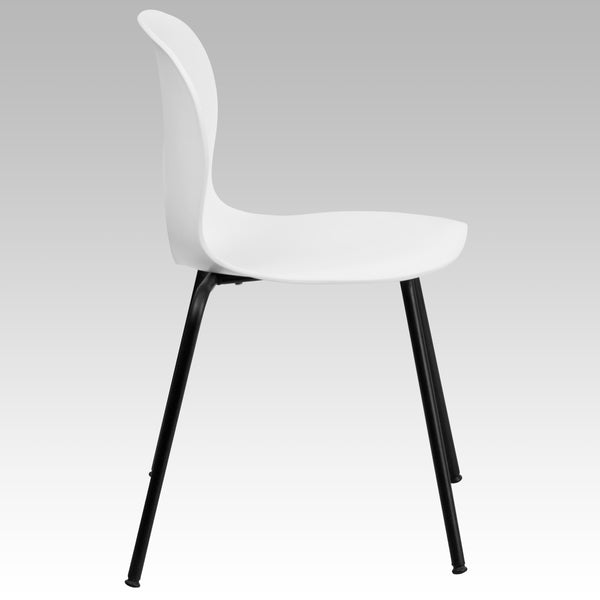 White |#| 770 lb. Capacity Designer White Plastic Stack Chair with Black Frame