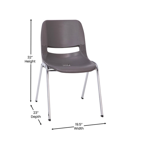 Gray Plastic/Chrome Frame |#| 880 lb. Capacity Gray Shell Stack Chair with Chrome Frame and 18inch Seat Height