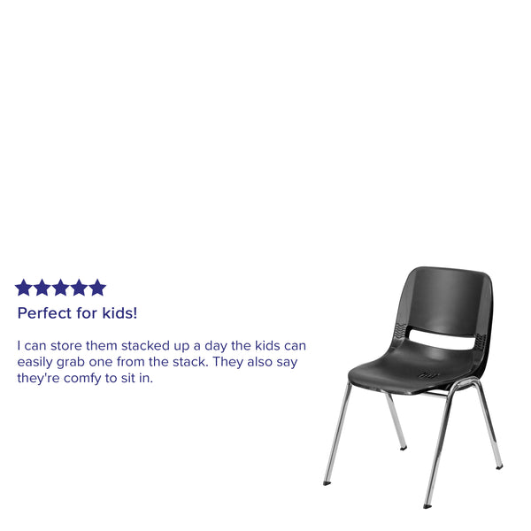 Black Plastic/Chrome Frame |#| 880 lb. Capacity Black Shell Stack Chair with Chrome Frame and 18inch Seat Height