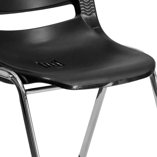 Black Plastic/Chrome Frame |#| 880 lb. Capacity Black Shell Stack Chair with Chrome Frame and 18inch Seat Height