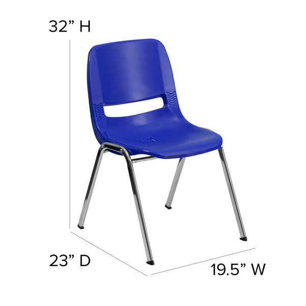 Navy Plastic/Chrome Frame |#| 880 lb. Capacity Navy Shell Stack Chair with Chrome Frame and 18inch Seat Height