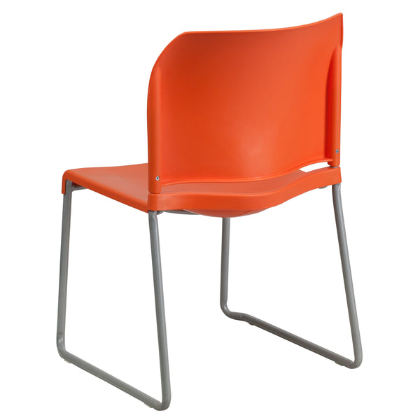 Orange |#| 880 lb. Capacity Orange Full Back Contoured Stack Chair with Sled Base