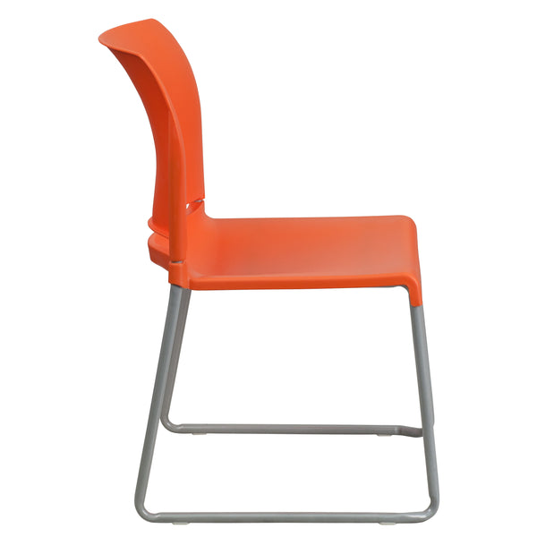 Orange |#| 880 lb. Capacity Orange Full Back Contoured Stack Chair with Sled Base