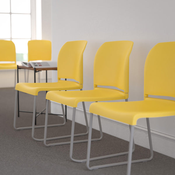 Yellow |#| Home and Office Guest Chair Yellow Full Back Contoured Sled Base Stack Chair