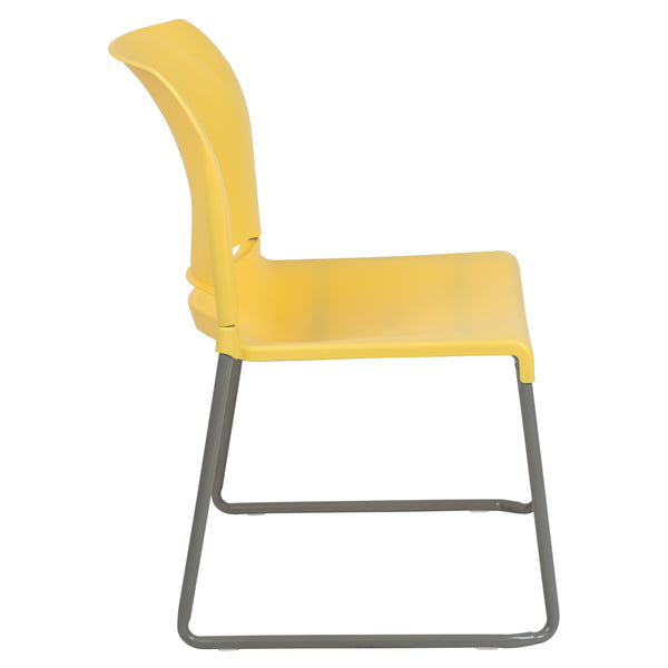 Yellow |#| Home and Office Guest Chair Yellow Full Back Contoured Sled Base Stack Chair