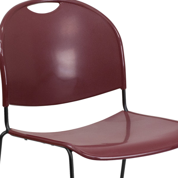 Burgundy Plastic/Black Frame |#| 880 lb. Capacity Burgundy Ultra-Compact Stack Chair with Black Frame