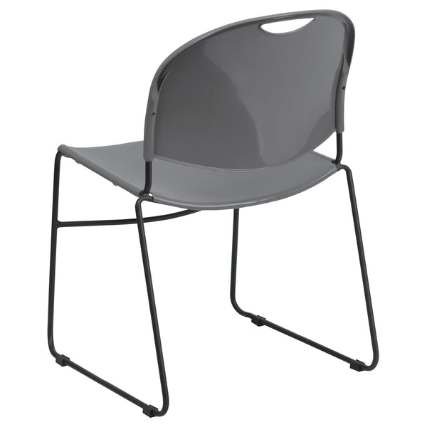 Gray Plastic/Black Frame |#| 880 lb. Capacity Gray Ultra-Compact Stack Chair with Black Frame