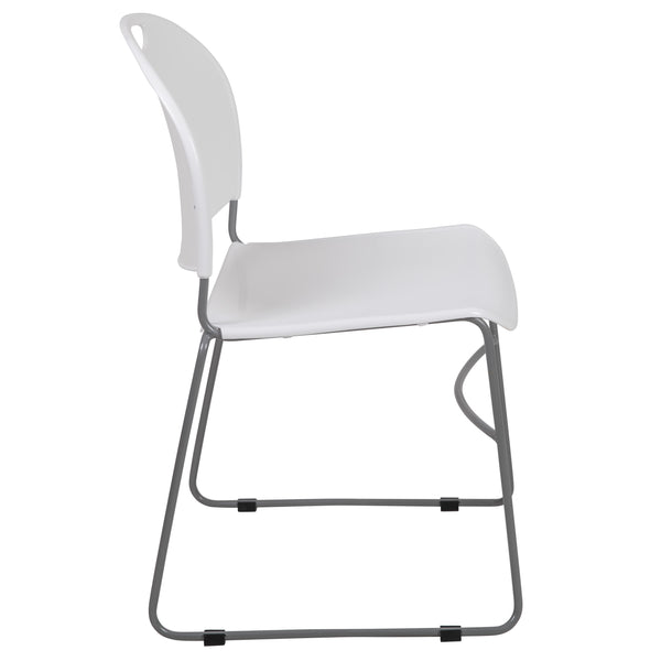 White Plastic/Silver Frame |#| White Ultra-Compact School Stack Chair - Office Guest Chair/Student Chair