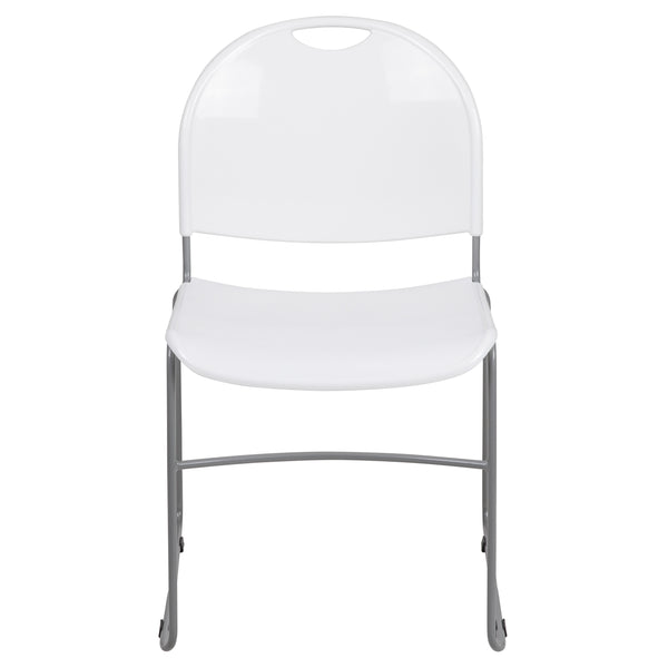 White Plastic/Silver Frame |#| White Ultra-Compact School Stack Chair - Office Guest Chair/Student Chair