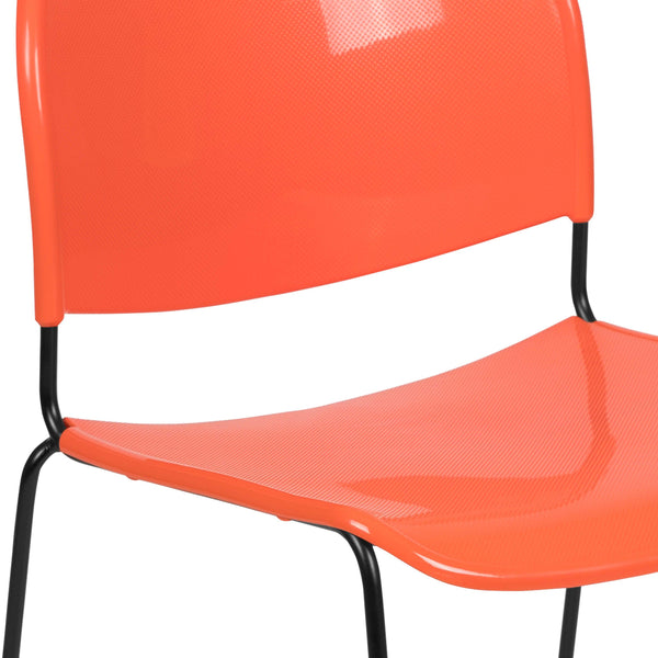 Orange Plastic/Black Frame |#| Orange Ultra-Compact School Stack Chair - Office Guest Chair/Student Chair