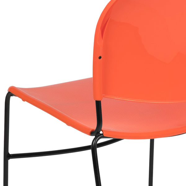 Orange Plastic/Black Frame |#| Orange Ultra-Compact School Stack Chair - Office Guest Chair/Student Chair