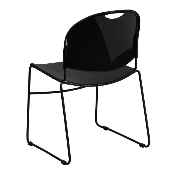 Black Plastic/Black Frame |#| 880 lb. Capacity Black Ultra-Compact Stack Chair with Black Frame