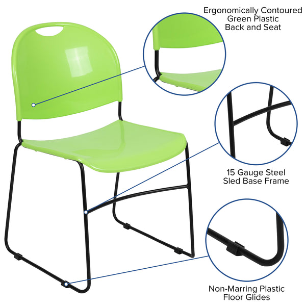 Green Plastic/Black Frame |#| Green Ultra-Compact School Stack Chair - Office Guest Chair/Student Chair