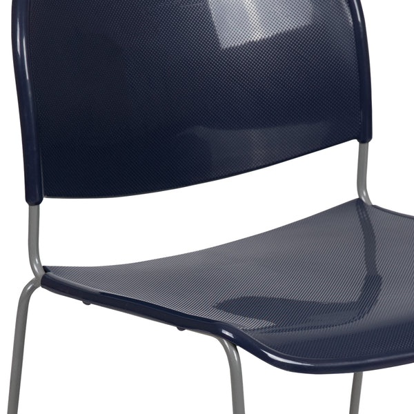 Navy Plastic/Silver Frame |#| Navy Ultra-Compact School Stack Chair - Office Guest Chair/Student Chair