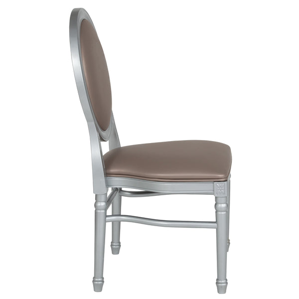 Taupe Vinyl/Silver Frame |#| 900 lb. Capacity King Louis Chair with Taupe Vinyl Back & Seat and Silver Frame