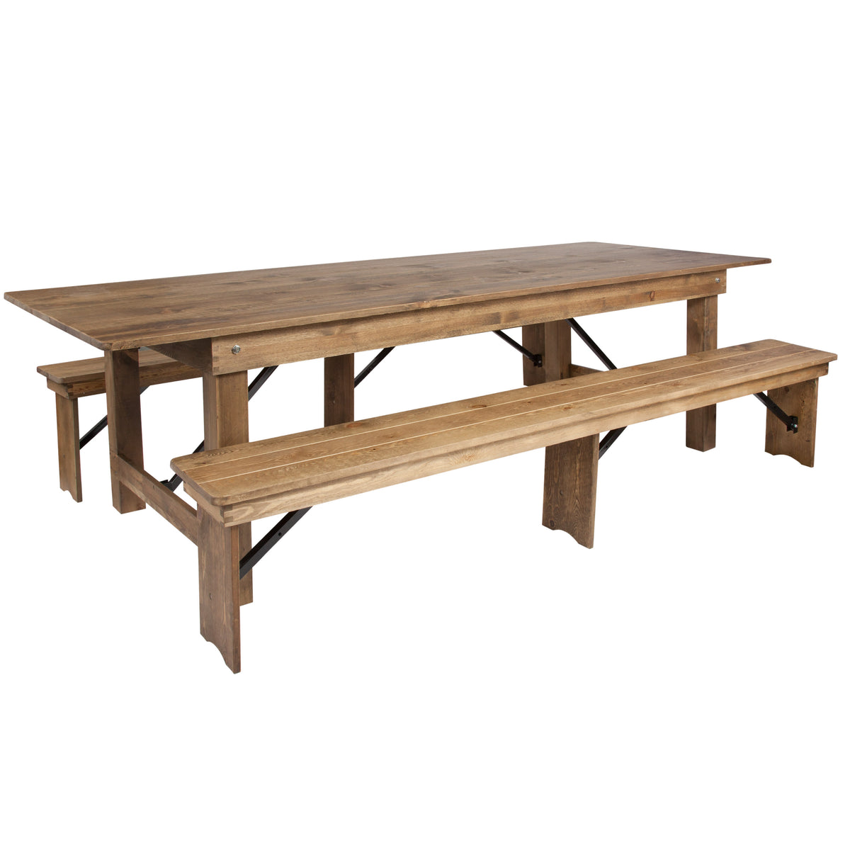 Antique Rustic |#| 9' x 40inch Antique Rustic Folding Farm Table and Two Bench Set