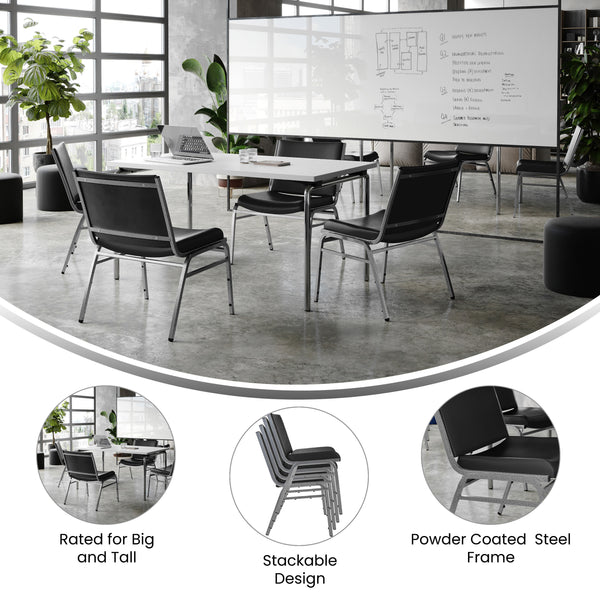 Black Vinyl |#| Big & Tall 1000 lb. Rated Black Vinyl Stack Chair - Reception Seating