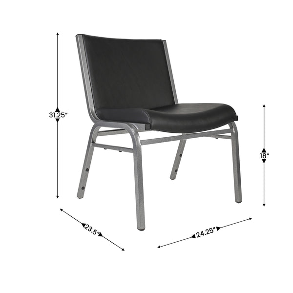 Black Vinyl |#| Big & Tall 1000 lb. Rated Black Vinyl Stack Chair - Reception Seating