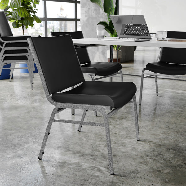 Black Vinyl |#| Big & Tall 1000 lb. Rated Black Vinyl Stack Chair - Reception Seating