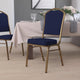 Navy Blue Patterned Fabric/Gold Frame |#| Crown Back Stacking Banquet Chair in Navy Blue Patterned Fabric - Gold Frame