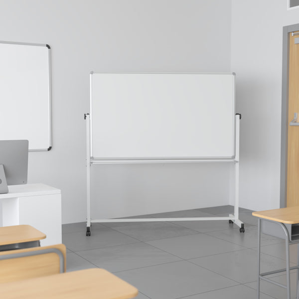 45.25"W x 54.75"H |#| 45.25"W x 54.75"H Double-Sided Mobile White Board with Shelf - Flip Over Board