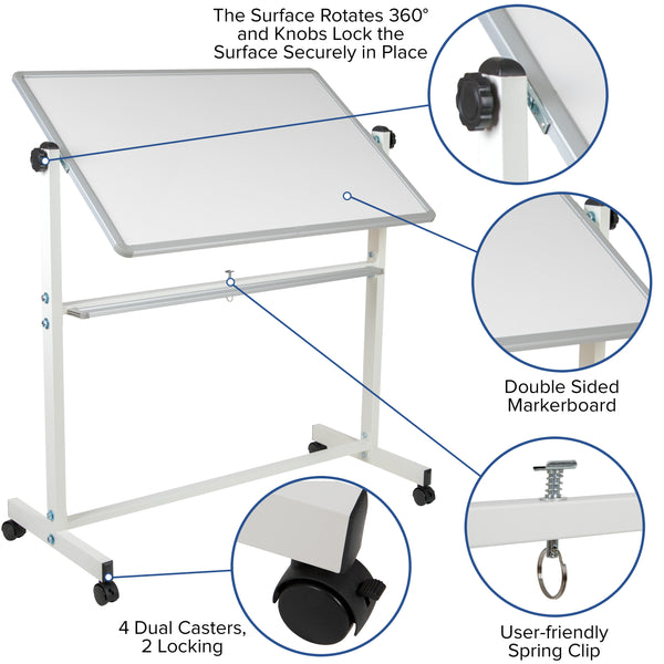 45.25"W x 54.75"H |#| 45.25"W x 54.75"H Double-Sided Mobile White Board with Shelf - Flip Over Board