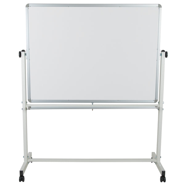 53"W x 62.5"H |#| 53"W x 62.5"H Double-Sided Mobile White Board with Shelf - Flip Over Board