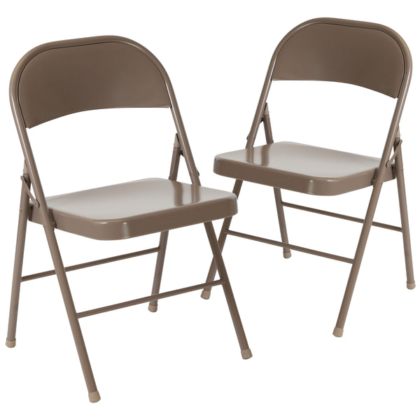 Beige |#| Double Braced Beige Metal Folding Chair - Event Chair - Portable Chair