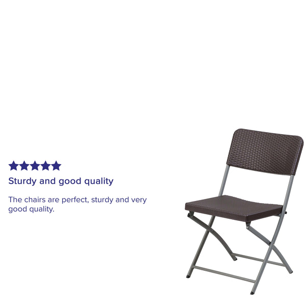 Brown Rattan Plastic Folding Chair with Gray Frame - Event Chair