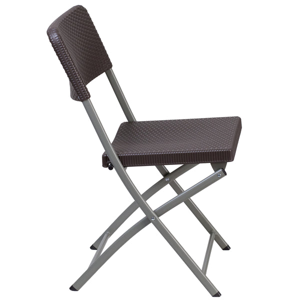 Brown Rattan Plastic Folding Chair with Gray Frame - Event Chair