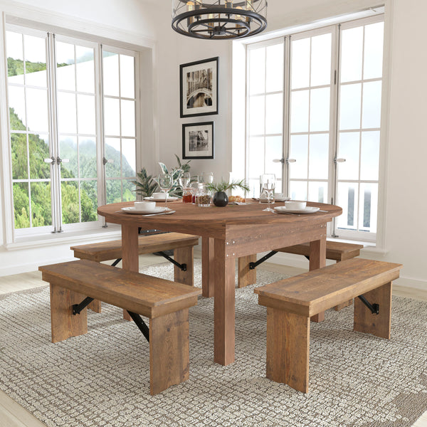 Antique Rustic |#| 60" Round Antique Rustic Solid Pine Folding Farm Dining Table