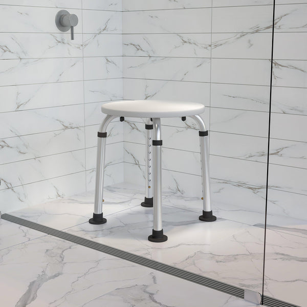 White |#| Tool-Free 300 Lb. Capacity, Adjustable White Bath & Shower Stool