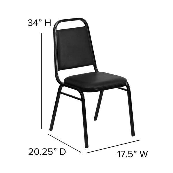 Black Vinyl/Black Frame |#| Trapezoidal Back Stacking Banquet Chair in Black Vinyl with 1.5inch Thick Seat