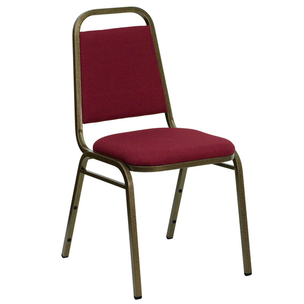 Burgundy Fabric/Gold Vein Frame |#| Trapezoidal Back Stacking Banquet Chair in Burgundy Fabric - Gold Vein Frame