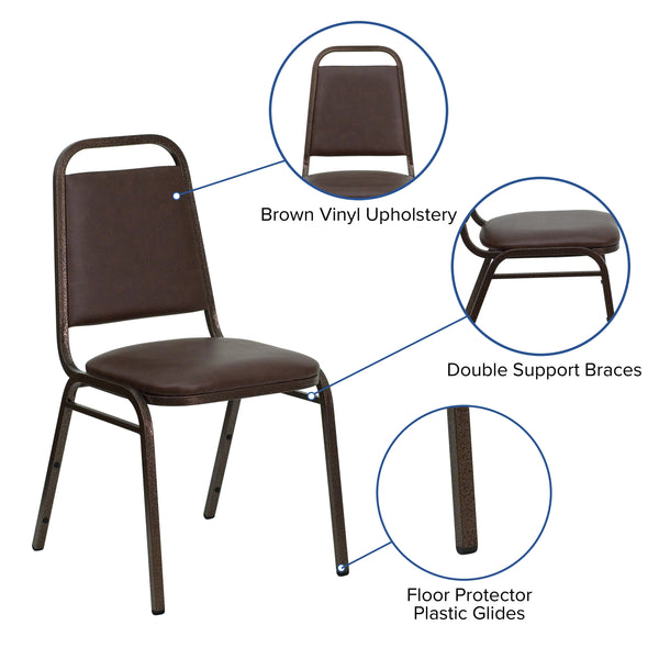 Brown Vinyl/Copper Vein Frame |#| Trapezoidal Back Stacking Banquet Chair in Brown Vinyl - Copper Vein Frame