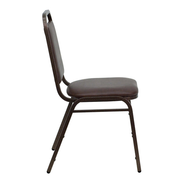 Brown Vinyl/Copper Vein Frame |#| Trapezoidal Back Stacking Banquet Chair in Brown Vinyl - Copper Vein Frame