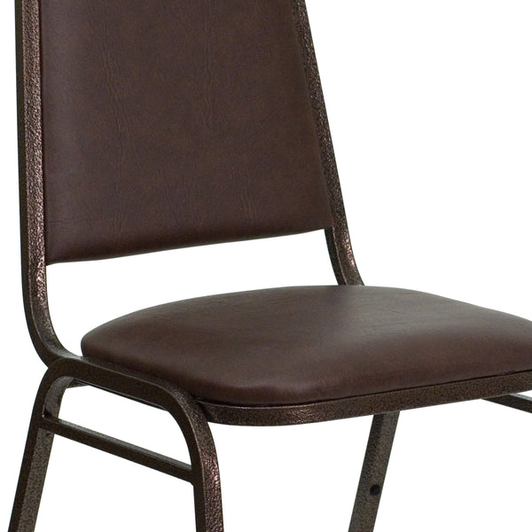 Brown Vinyl/Copper Vein Frame |#| Trapezoidal Back Stacking Banquet Chair in Brown Vinyl - Copper Vein Frame