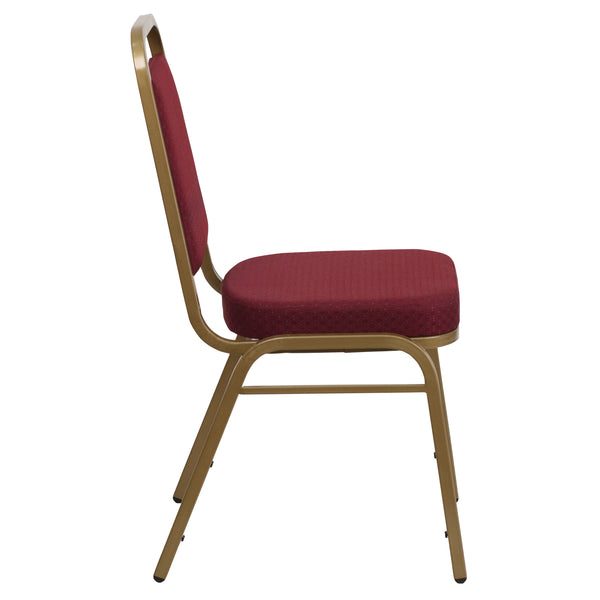 Burgundy Patterned Fabric/Gold Frame |#| Trapezoidal Back Stacking Banquet Chair in Burg Patterned Fabric - Gold Frame