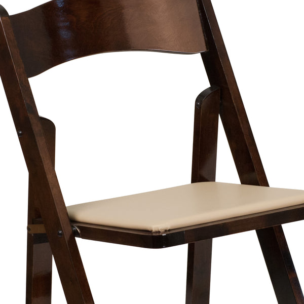 Fruitwood |#| Fruitwood Wood Folding Chair with Detachable Vinyl Padded Seat