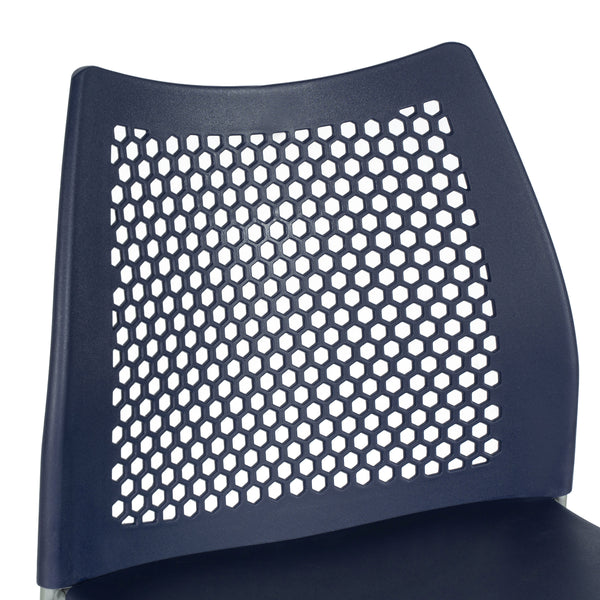 Navy Plastic/Gray Frame |#| Stackable Sled Base Barstool with Vented Back and Integrated Footrest in Navy