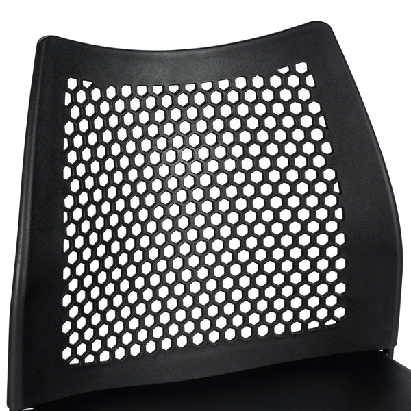 Black Plastic/Black Frame |#| Stackable Sled Base Barstool with Vented Back and Integrated Footrest in Black